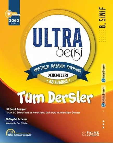 PALME 8.SINIF ULTRA HAFTALIK KAZANIM KAVRAMA DENEMELERİ (TÜM DERSLER / 68 FASİKÜL)