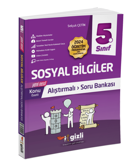 GİZLİ YAYINLARI 5.SINIF ALIŞTIRMALI SOSYAL BİLGİLER SORU BANKASI